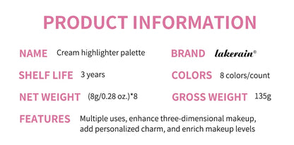 8-Color Cream Blush & Highlighter Palette | Long-Lasting Glow