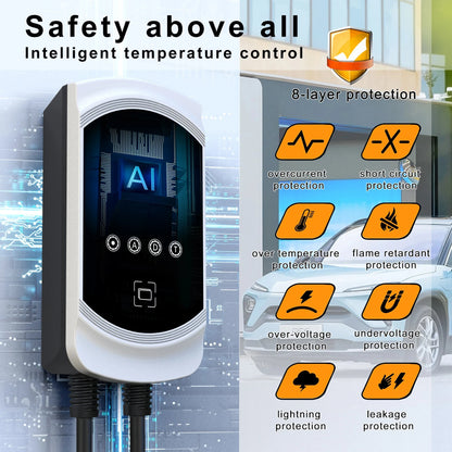 Smart EV Home Charging Station 7.6KW-22KW with WiFi App & RFID Control