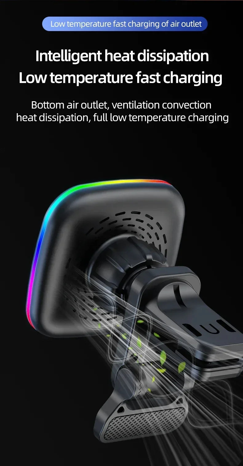 Magnetic Wireless Car Charger & Phone Mount - 15W Fast Charging Station - 16