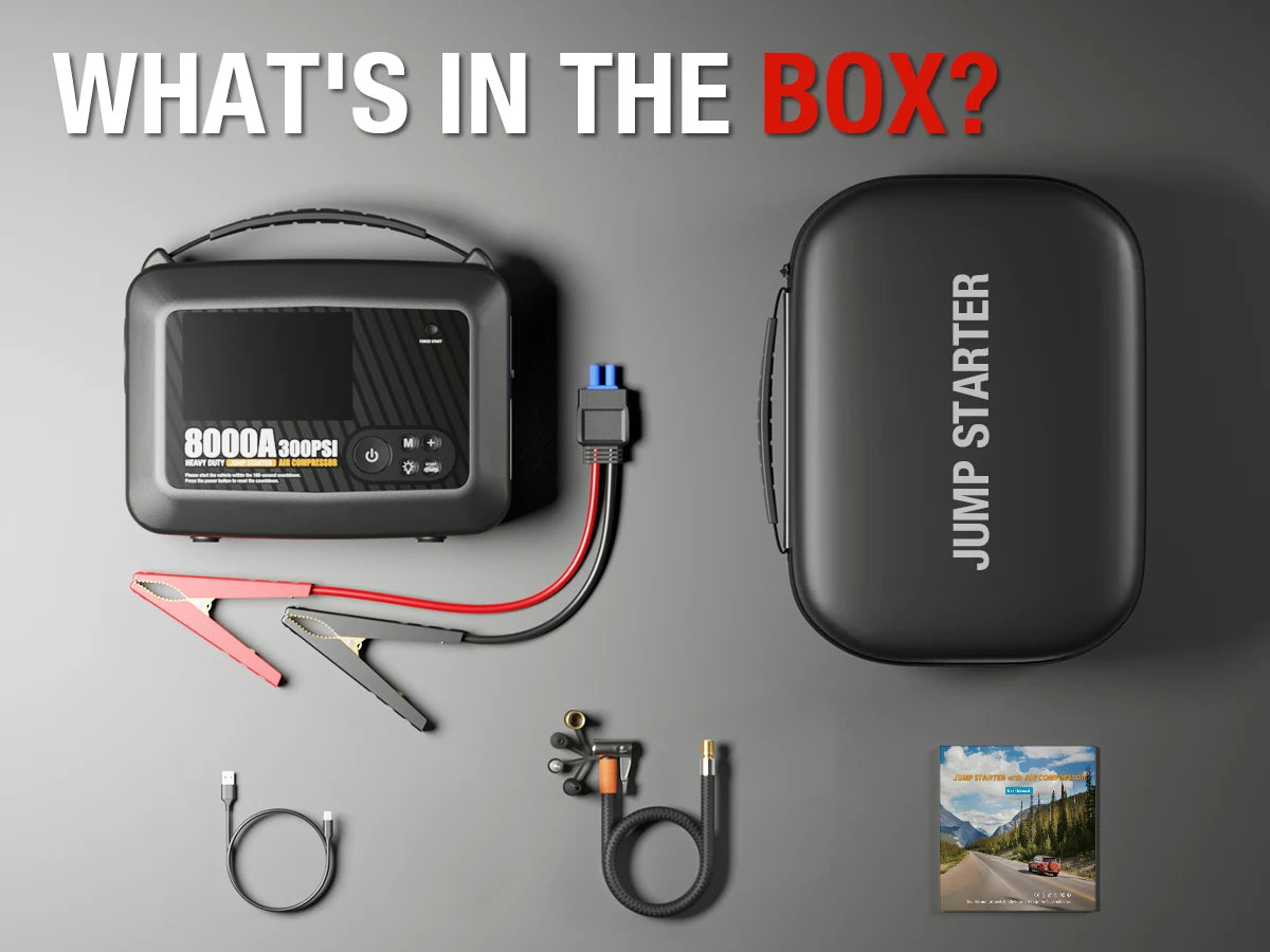8000A Portable Car Jump Starter with Built-in Tire Air Compressor
