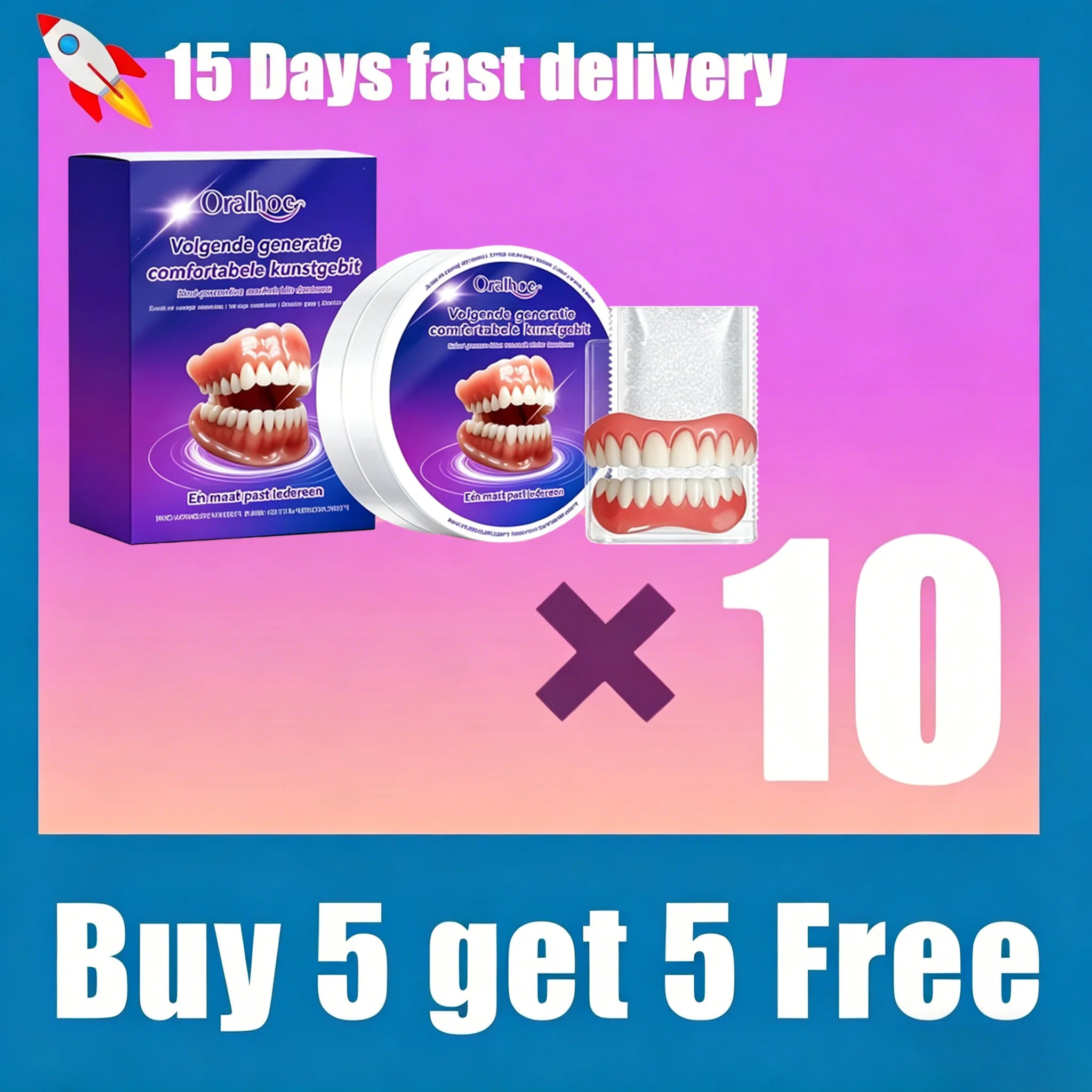 Silicone Snap-On Denture Kit - Realistic Upper & Lower Teeth for Natural Smile - 9