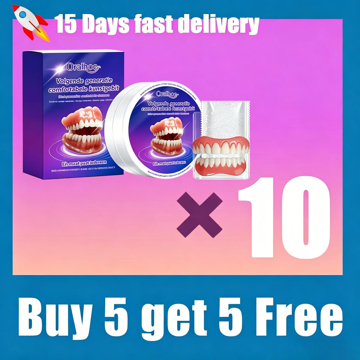 Silicone Snap-On Denture Kit - Realistic Upper & Lower Teeth for Natural Smile
