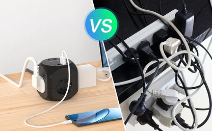 4-Way Cube Power Strip with USB-C & USB-A Fast Charging - 2M Extension Cord