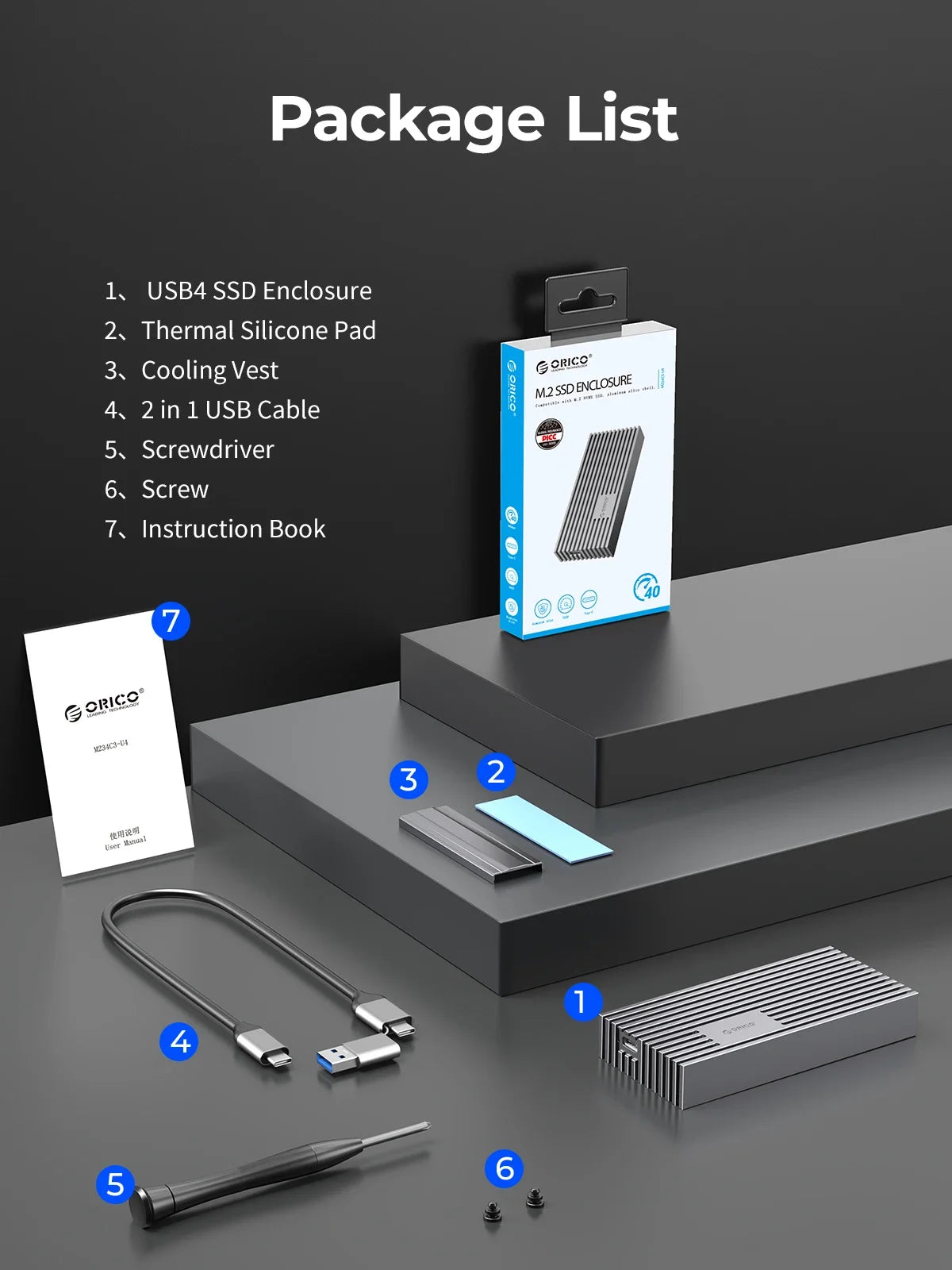 ORICO NVMe M.2 SSD Enclosure 40Gbps USB4 External Case for PCIe SSD