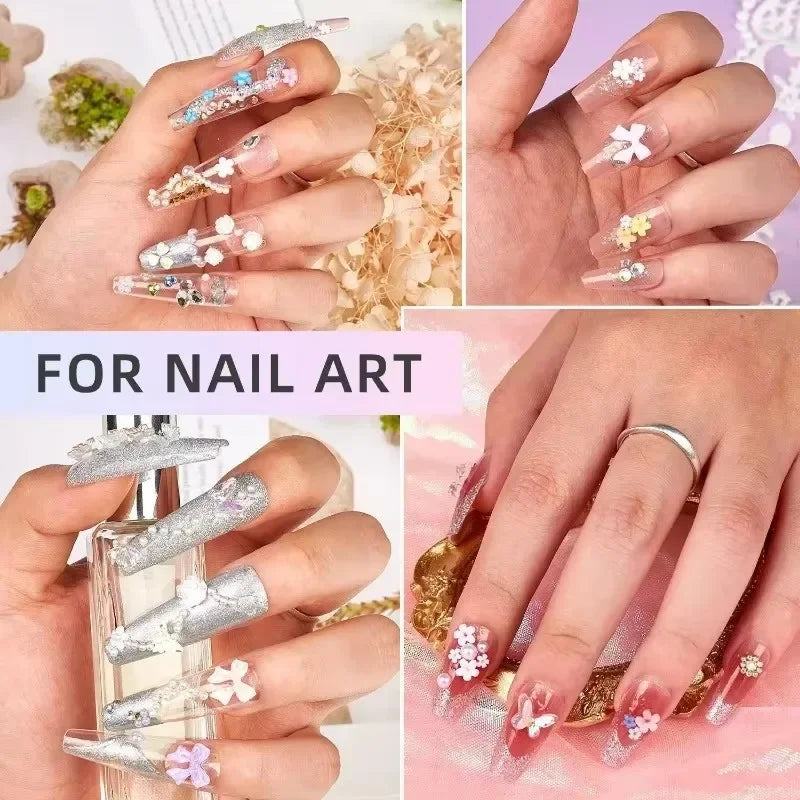 3D Mixed Nail Art Decoration Set - Acrylic Bows, Flowers & Pearl Charms - 9