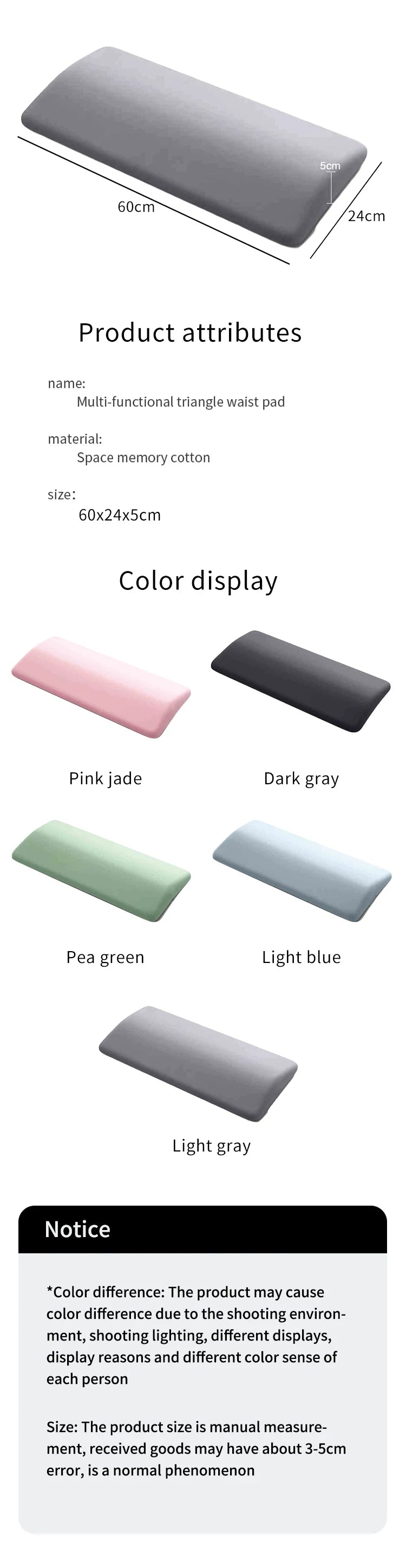 Memory Foam Lumbar Support Pillow for Bed - Lower Back Pain Relief Cushion