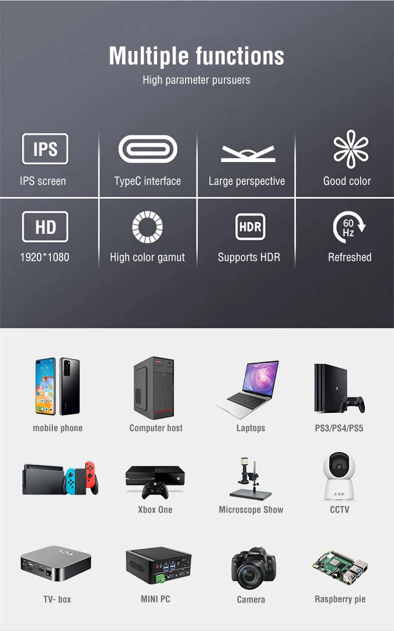 15.6" Portable IPS Monitor 1080P HDR - Touch & Non-Touch Options