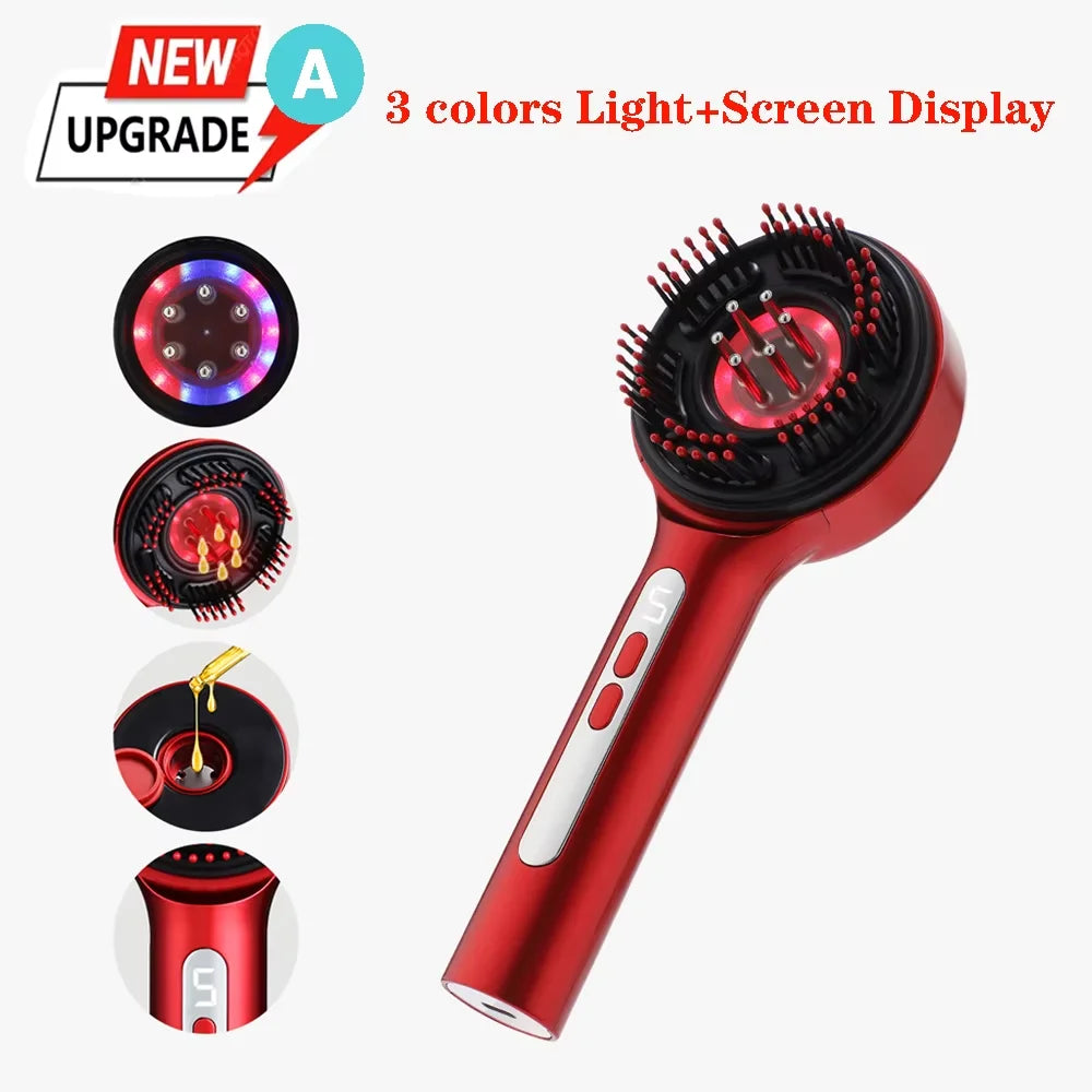 Electric Scalp Massager Comb with LED Light Therapy & Liquid Applicator - 26
