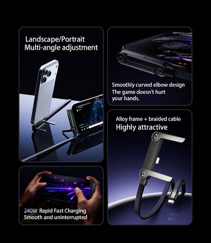 240W Fast Charging Cable with Built-in Foldable Phone Stand