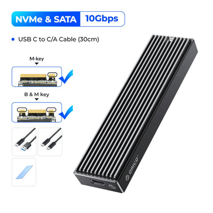 ORICO M.2 NVMe SATA SSD Enclosure - 10Gbps Portable External Drive Case