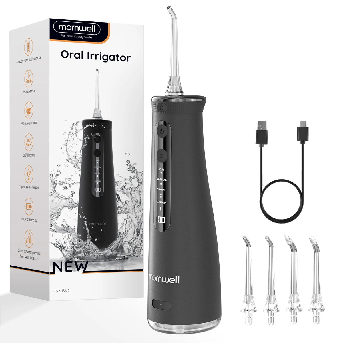 Electric Cordless Water Flosser - Portable Oral Irrigator with 4 Cleaning Modes