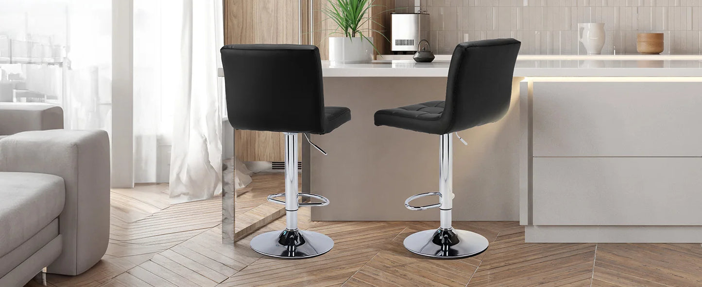 Set of 2 PU Leather Bar Stools - Comfortable Kitchen Counter Height Chairs