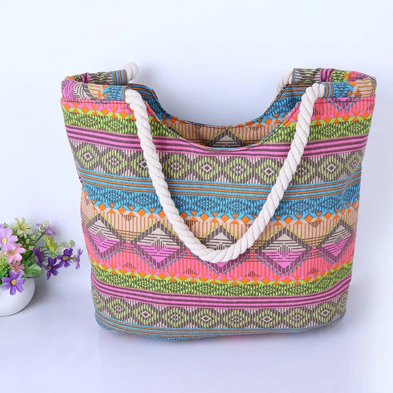 Luxury Striped Canvas Beach Tote