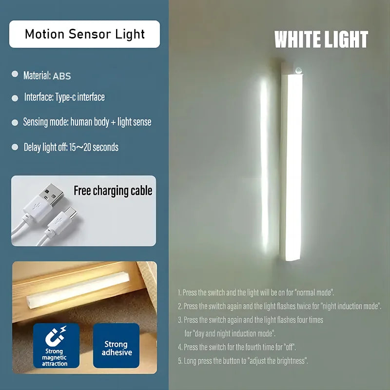 Dimmable LED Motion Sensor Cabinet Light - Wireless Rechargeable Under Closet Night Lamp - 16