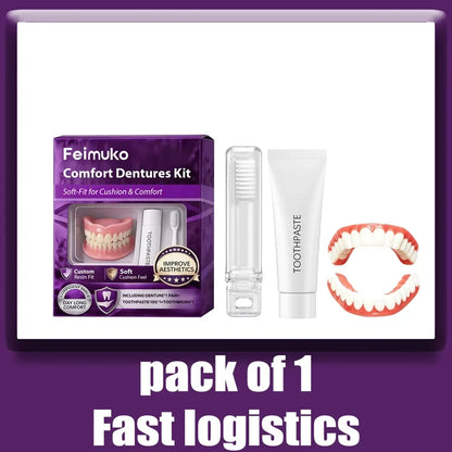 Comfort Fit Full Set Silicone Dentures - Natural Looking Instant Smile Cosmetic Teeth