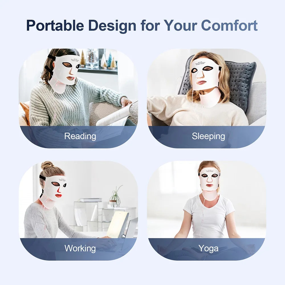 Wireless 7-Color LED Light Therapy Silicone Face & Neck Mask