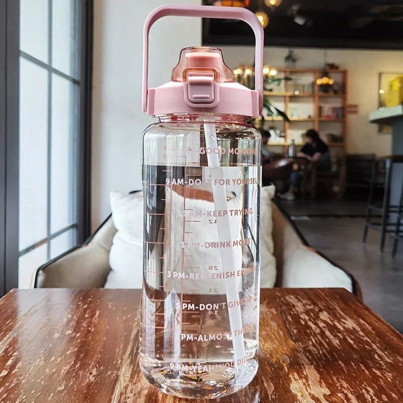 2L Large Motivational Water Bottle with Straw & Time Markers for Fitness - 6