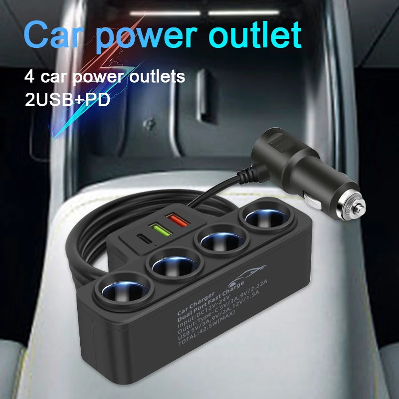 120W Super Fast Car Charger with 4-Port USB C Multi-Device Adapter - 8