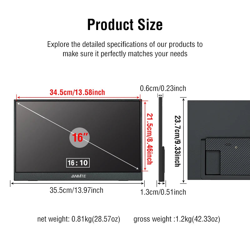 16-Inch Portable 1200P HDR Monitor - Touch/Non-Touch IPS Gaming Display
