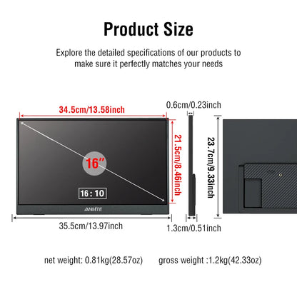 16-Inch Portable 1200P HDR Monitor - Touch/Non-Touch IPS Gaming Display