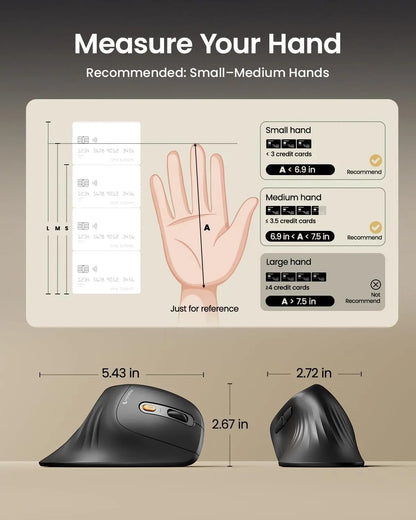 ProtoArc Wireless Ergonomic Vertical Mouse - Rechargeable Bluetooth Optical