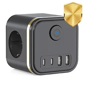 7-in-1 European Power Strip Cube with 4 USB/Type-C Fast Charging Ports