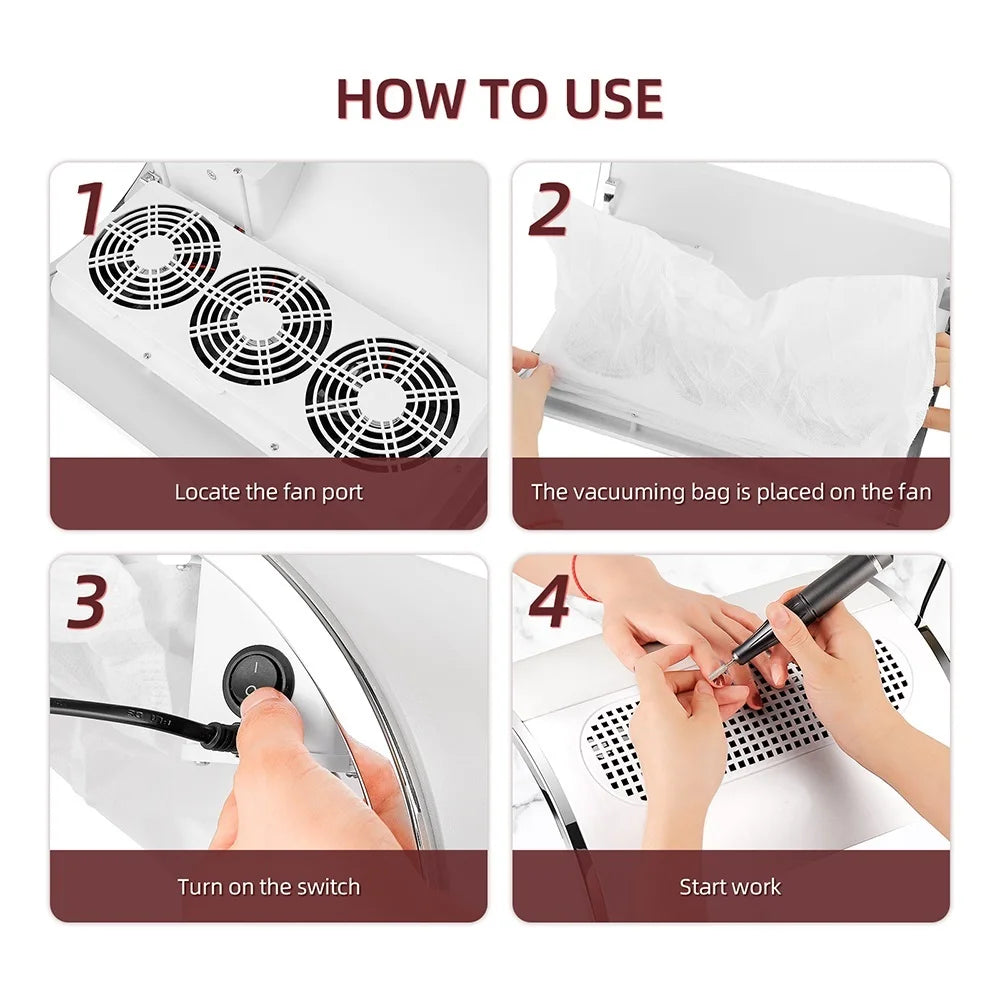 3-Fan Nail Dust Collector - 40W Professional Manicure Vacuum