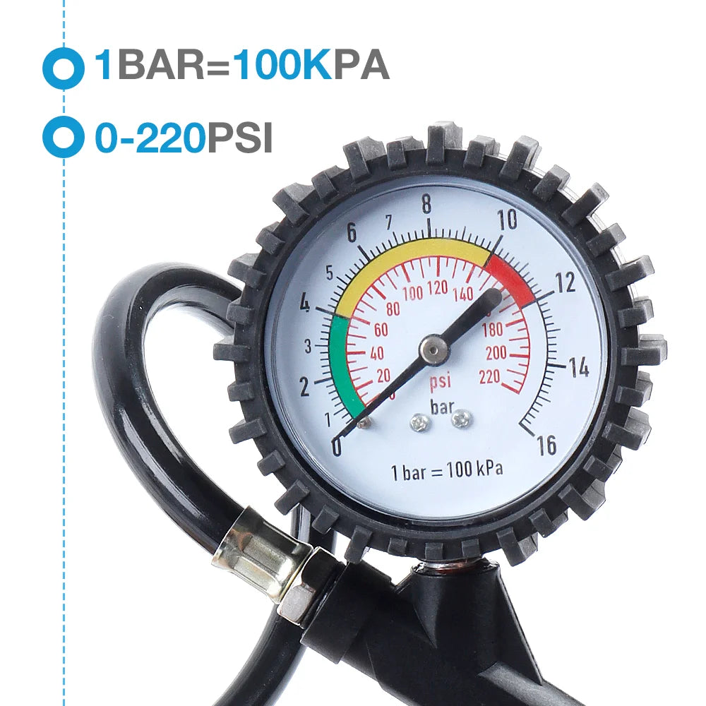 220 PSI Tire Pressure Gauge & Inflator Gun for Air Compressor - EU/JP Interface - 4