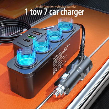 120W 4-Port Fast Car Charger - USB & Type-C Multi-Device Power Adapter