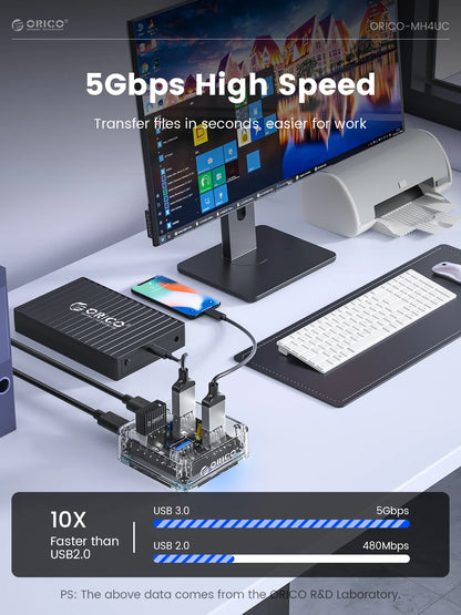 ORICO 4-Port USB-C Hub - High-Speed 5Gbps Data Transfer & Power Supply