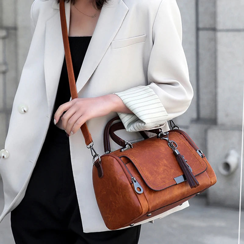 Luxury Tassel Boston Shoulder Bag