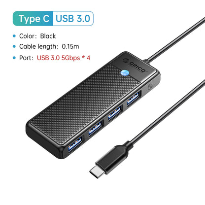 4-Port USB 3.0 Type-C Hub - Ultra-Slim High-Speed Data Expansion Adapter