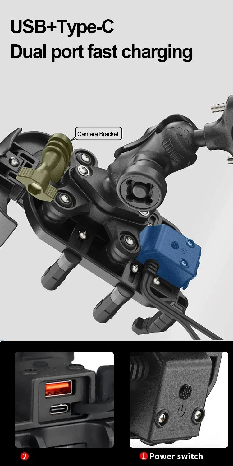 Motorcycle Phone Mount with 15W Wireless & 30W USB-C Fast Charger