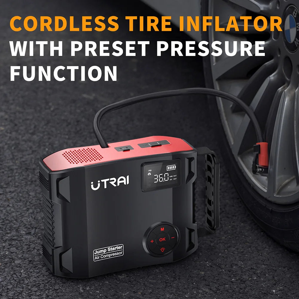4-in-1 Portable Car Jump Starter & 150PSI Air Compressor - 16000mAh Power