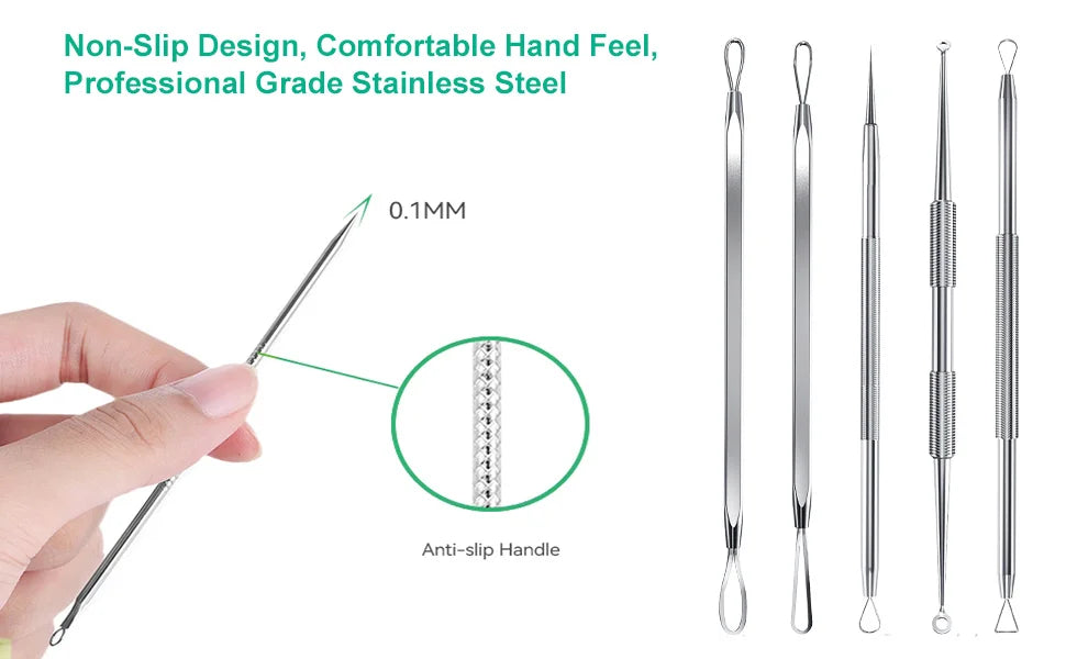 Professional Stainless Steel Blackhead Extractor & Pimple Popper Tool Kit