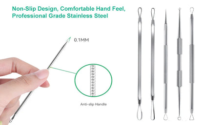 Professional Stainless Steel Blackhead Extractor & Pimple Popper Tool Kit