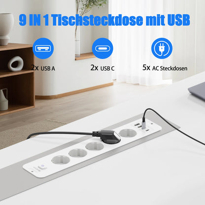 10-in-1 Recessed Power Strip with 20W USB-C PD & Fast Charging Wall Socket