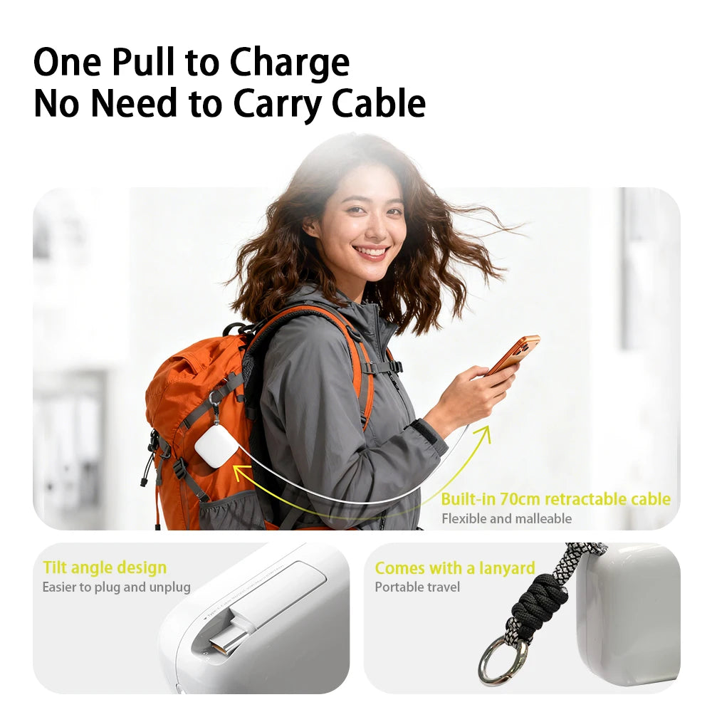 40W Fast Charging 10000mAh Power Bank with Built-in Retractable Cable