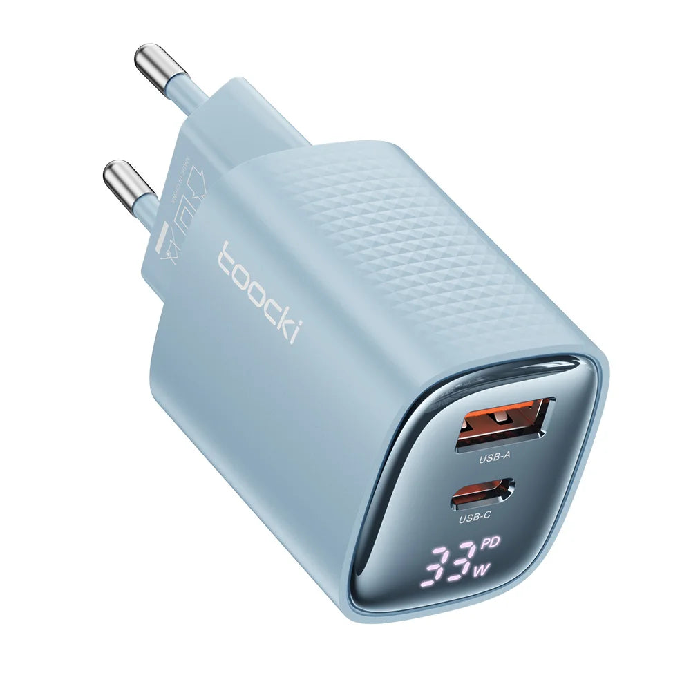 33W GaN Digital Display Fast Charger - USB-C & USB-A Dual Port Power Adapter - 22