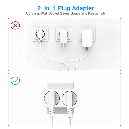 European 2-Way Wall Socket Adapter 16A 3680W Compact Travel Power Plug