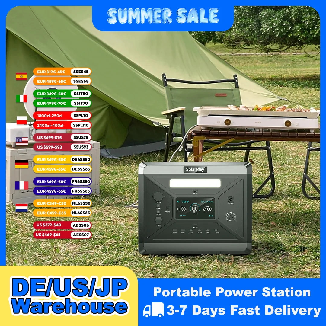 SOLARPLAY Q2501 2160Wh Portable Power Station - 2400W Solar Generator - 1