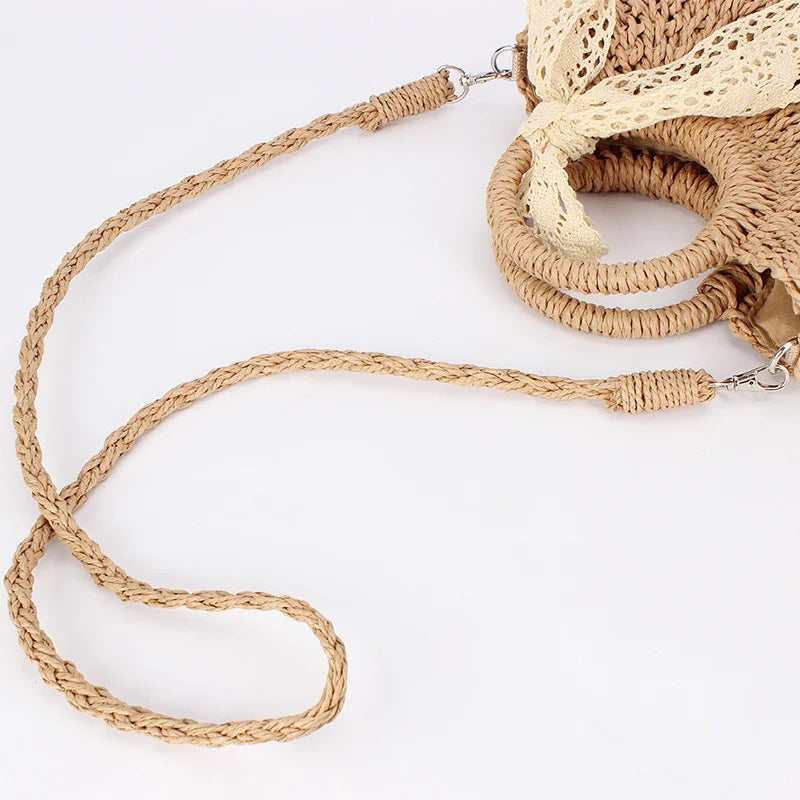 Luxury Lace Bow Straw Bag