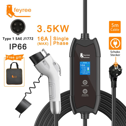 Portable 3.5KW EV Charger - 16A Adjustable Electric Vehicle Charging Cable