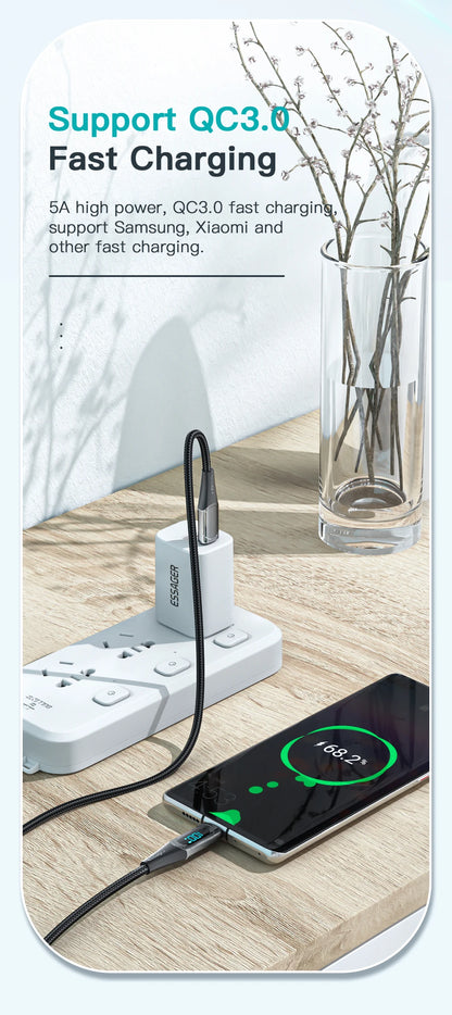 Essager 100W USB-C to USB-C Fast Charging Cable with LED Display