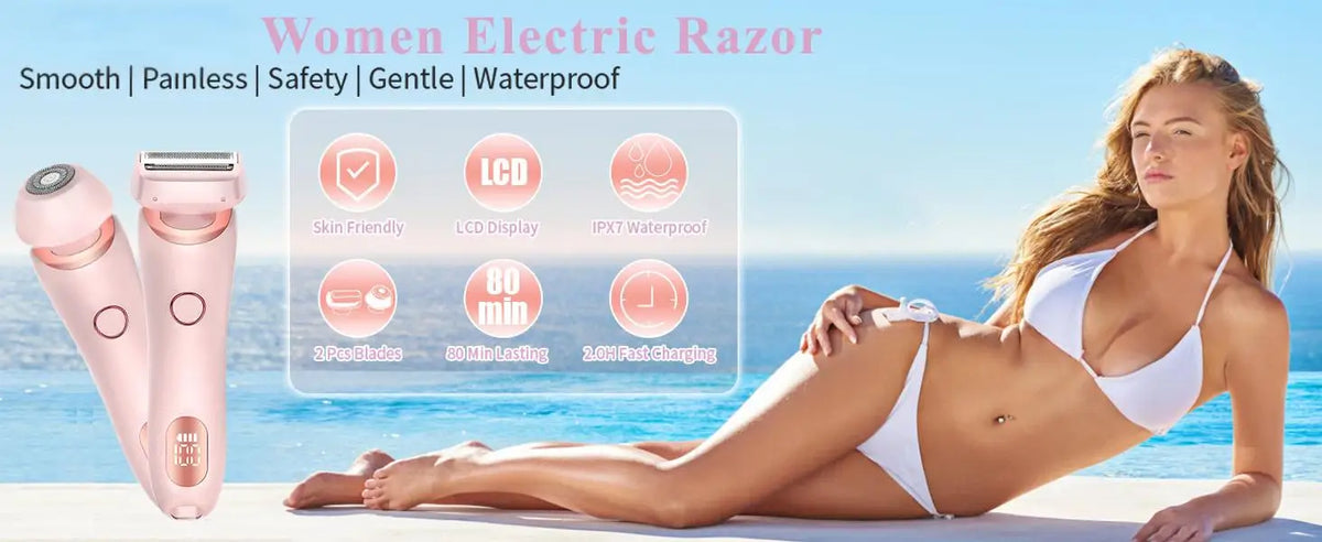 2-in-1 Women's Electric Shaver - Painless Waterproof Hair Removal Razor