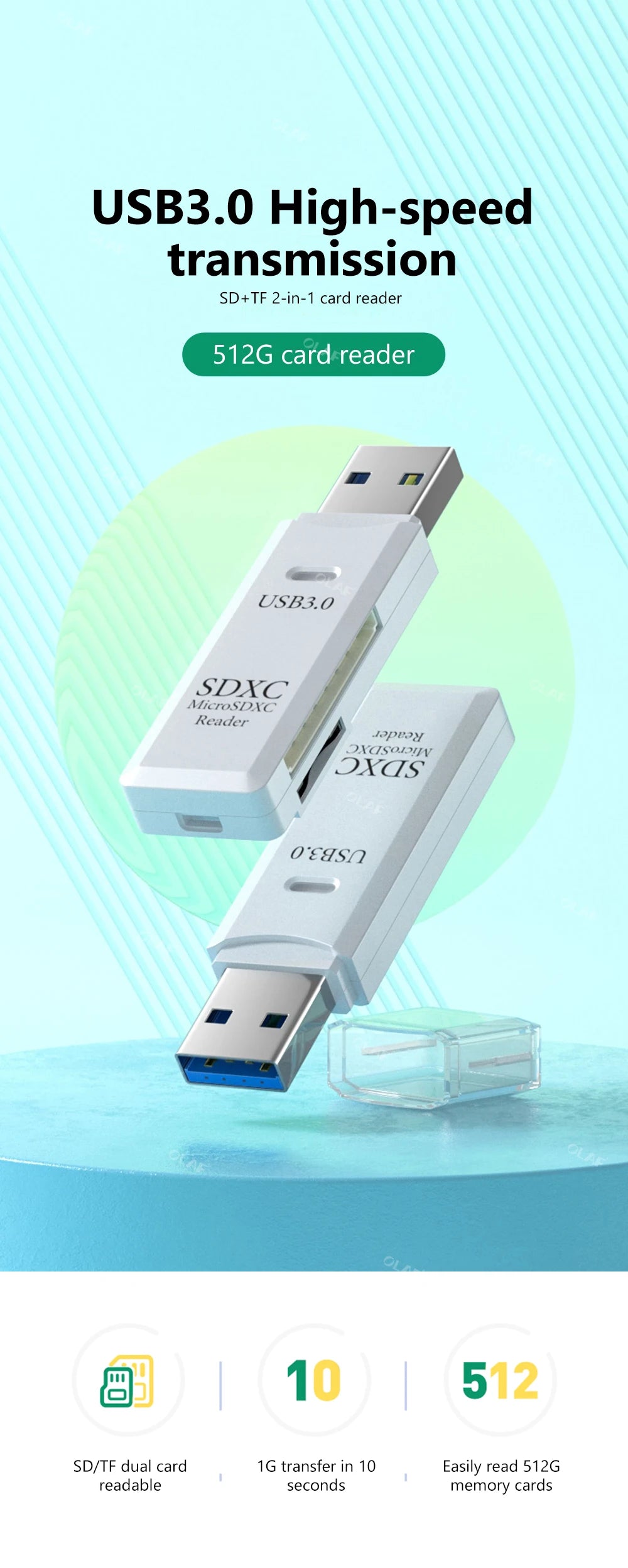 2-in-1 USB 3.0 SD & TF Memory Card Reader - Fast Data Transfer Adapter