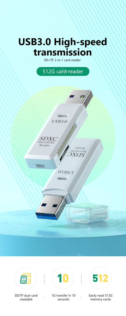 2-in-1 USB 3.0 SD & TF Memory Card Reader - Fast Data Transfer Adapter