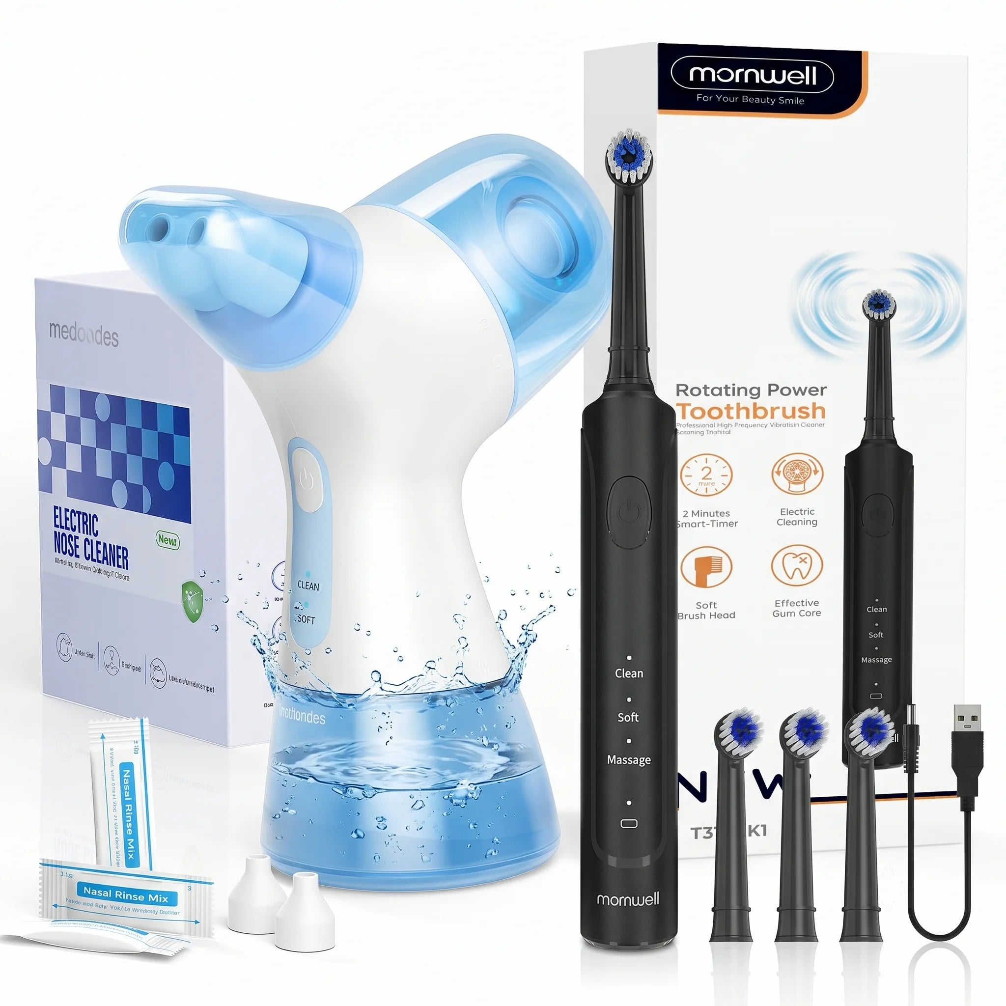 Electric Nasal Irrigator & Sonic Toothbrush Combo Kit for Oral & Sinus Relief - 1