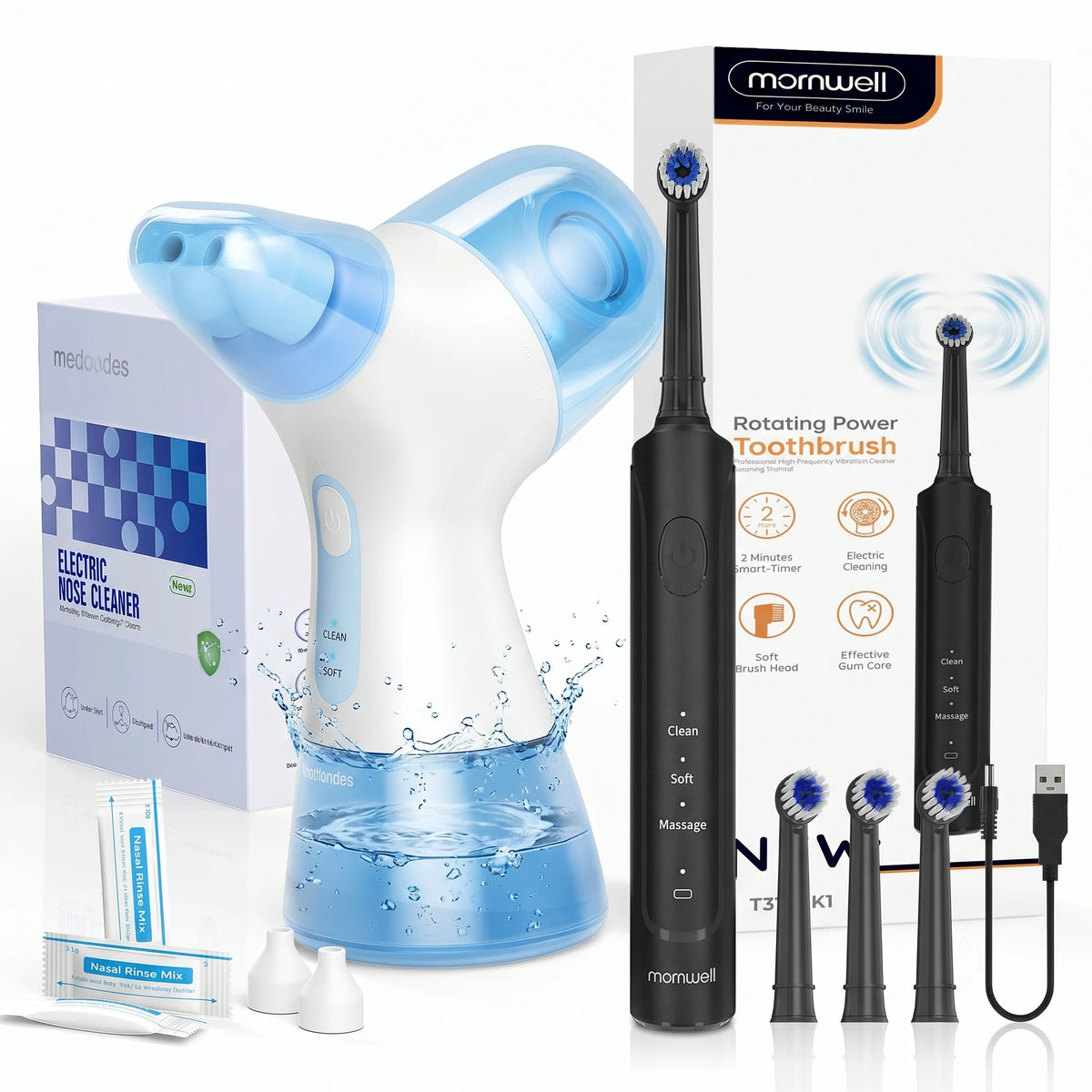 Electric Nasal Irrigator & Sonic Toothbrush Combo Kit for Oral & Sinus Relief
