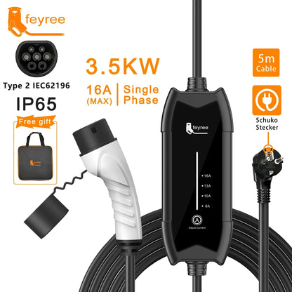 Portable 3.5KW EV Charger - Adjustable 16A Level 2 Charging Station